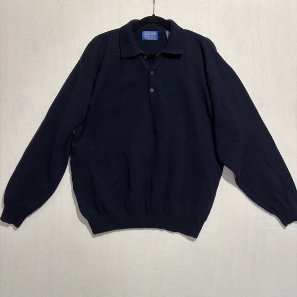 Pendleton High Gauge Wool Sweater Mens XL Blue Polo Collar Mauritius Vintage - Picture 1 of 8